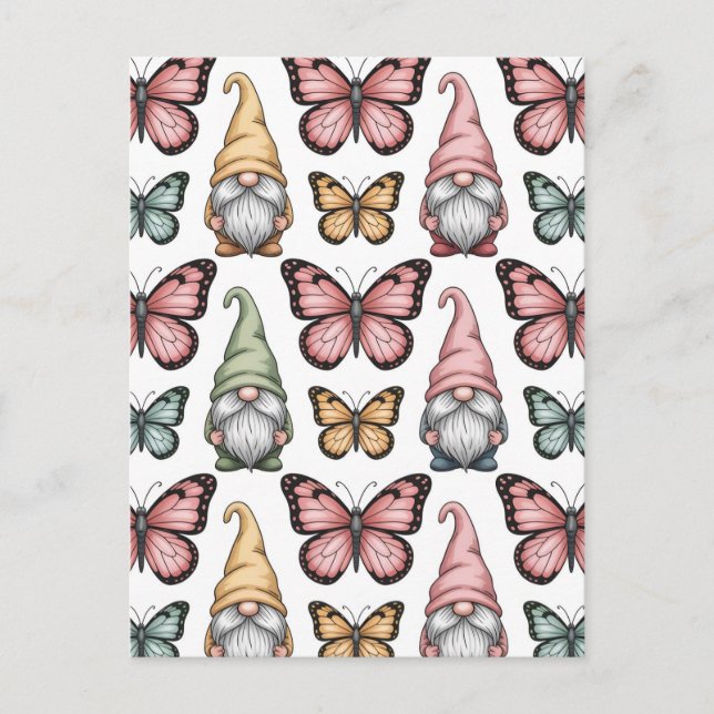 Postal Seamless Pattern with Gnomes and Butterflies (Anverso)