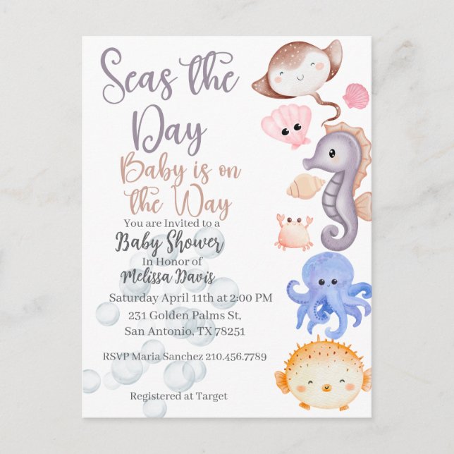 Postal Seas the Day Baby Shower Invitation  (Anverso)