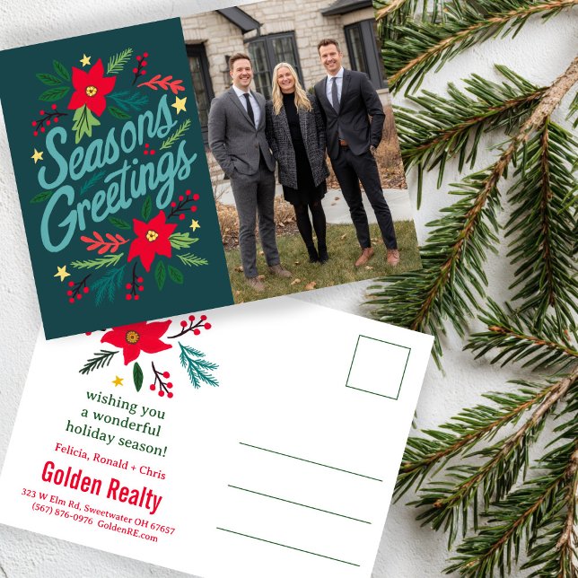 Postal SEASONS GREETINGS Business Christmas CUSTOM PHOTO (SEASONS GREETINGS Business Christmas Real Estate Agent Client Customer Office CUSTOM PHOTO Postcard
)