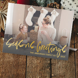 Postal Seasons Greetings Faux Gold Calligraphy Navidades