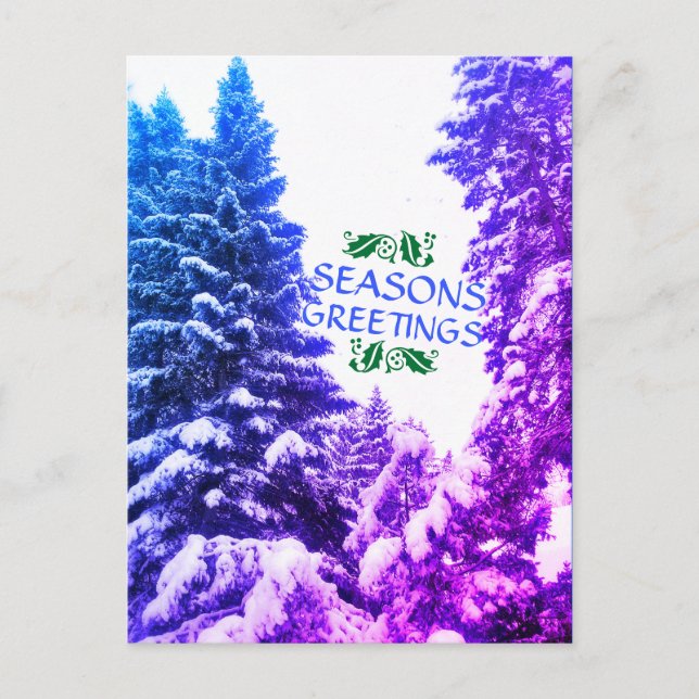 POSTAL SEASONS GREETINGS TREES PURPLE POSTCARD (Anverso)