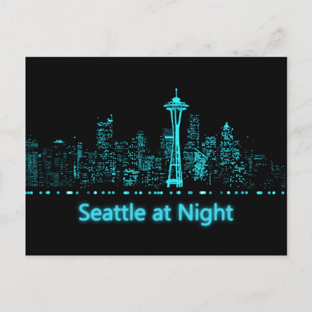 Postal Seattle de noche (Anverso)