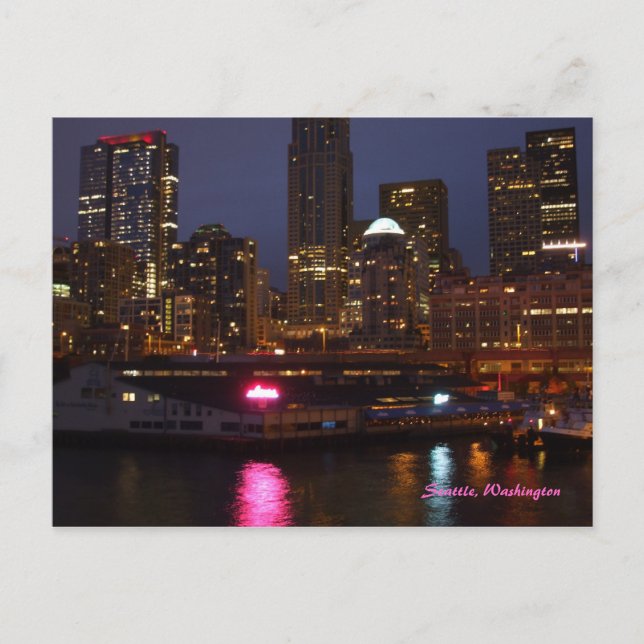Postal Seattle en la noche (Anverso)