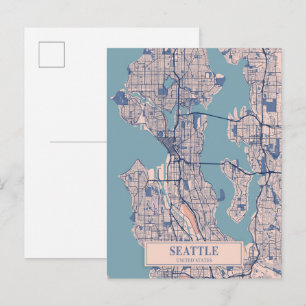 Postal Seattle Estados Unidos Mapa de la ciudad ventosa V