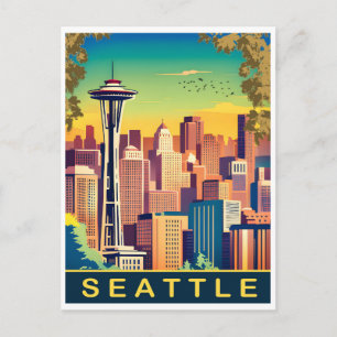Postal Seattle, paisaje urbano, estado de Washington, via
