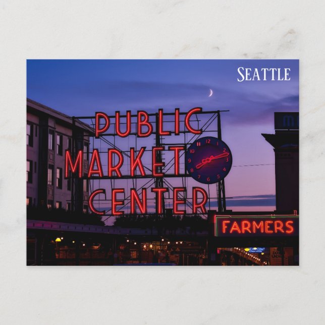 Postal Seattle Pike Place Market Sunset Travel Photo (Anverso)