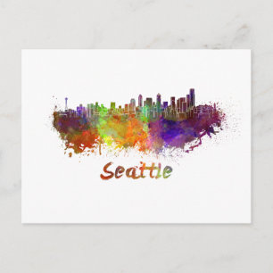 Postal Seattle skyline in watercolor