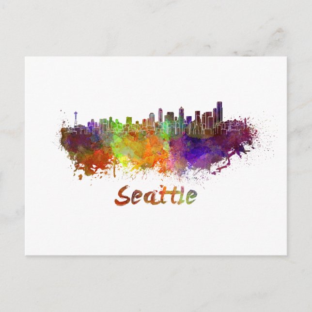 Postal Seattle skyline in watercolor (Anverso)