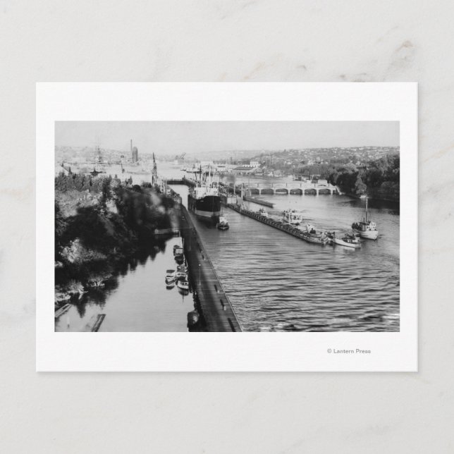 Postal Seattle, WABallard Locks Barco Fotografía del Cana (Anverso)