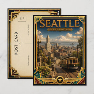 Postal Seattle Washington Arte Deco Vintage Edad Dorada