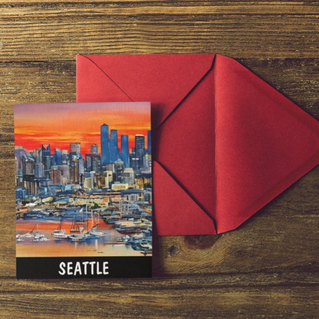 Postal Seattle Washington Cityscape Sunset (Seattle Sunset Skyline Postcard)