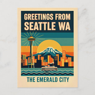 Postal Seattle Washington – La Ciudad Esmeralda Retro año