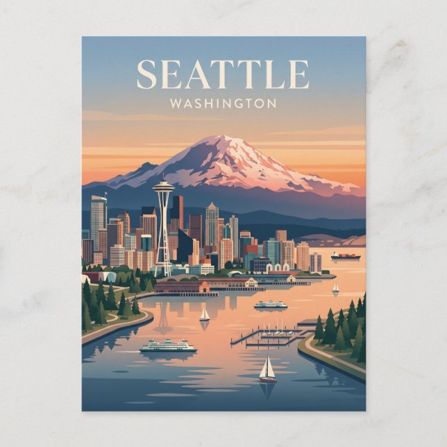 Postal Seattle Washington Mt Rainier Atardecer (Anverso)