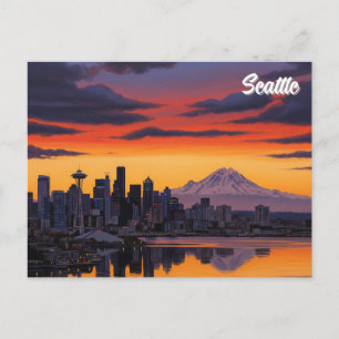 Postal Seattle Washington Mt Rainier Sunset