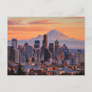 Postal Seattle Washington Mt Rainier Sunset