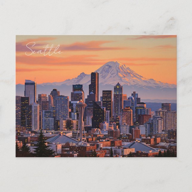 Postal Seattle Washington Mt Rainier Sunset (Anverso)