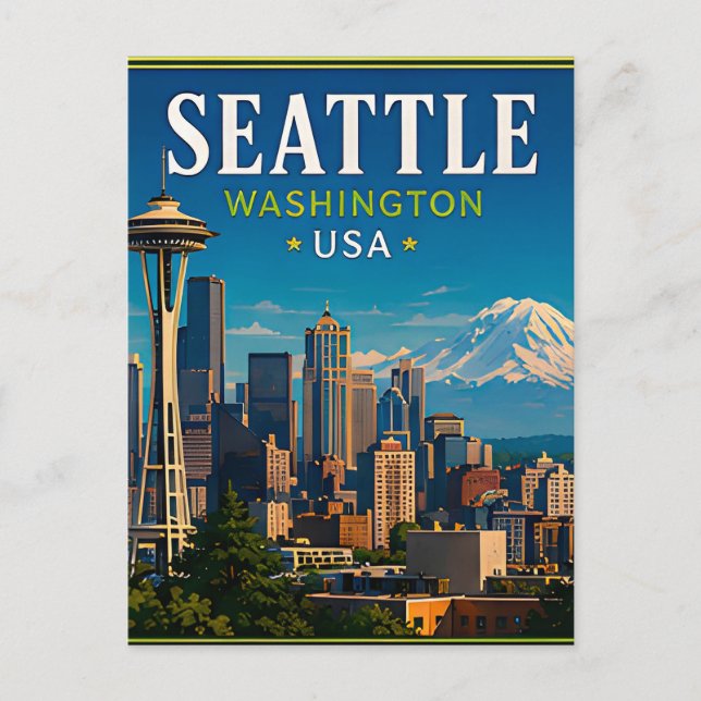 Postal ☕ Seattle Washington Recuerdo desde la Aguja Espac (Anverso)