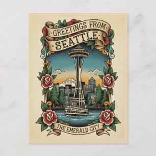 Postal Seattle Washington Retro Antiguo