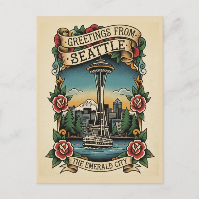 Postal Seattle Washington Retro Antiguo (Anverso)