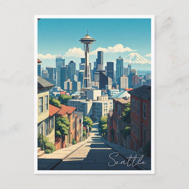 Postal Seattle Washington Space Needle Mt Rainier (Anverso)