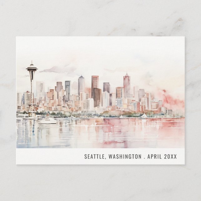 Postal Seattle, Washington Watercolor Landscape Wedding (Anverso)