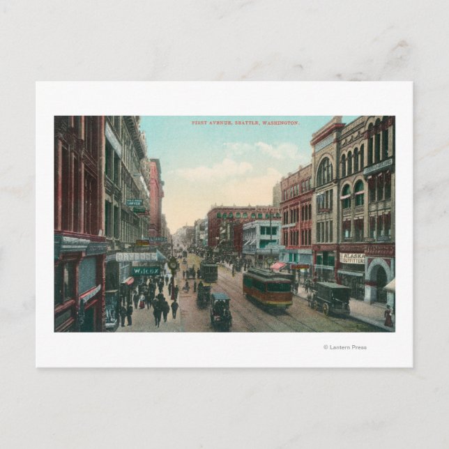 Postal Seattle, WashingtonVista aérea de la Primera Aveni (Anverso)