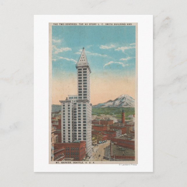 Postal Seattle, WASmith Tower View y el monte Rainier (Anverso)