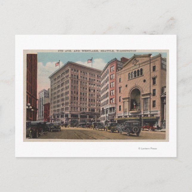 Postal Seattle, WAView de la 4ª Ave y Westlake (Anverso)