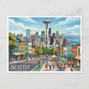 Postal Seattle y la Aguja Espacial Washington