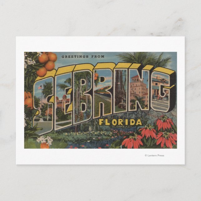 Postal Sebring, Florida - Escenas de letras grandes (Anverso)