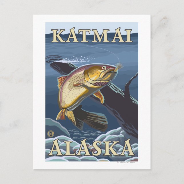 Postal Sección de Pesca de Trucha - Katmai, Alaska (Anverso)