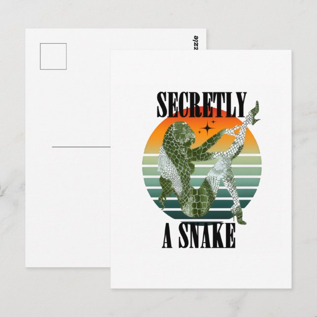 Postal Secretamente una serpiente. Texto caprichoso retro (Anverso / Reverso)