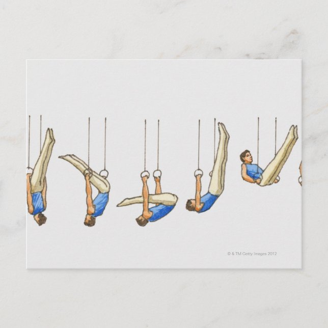 Postal Secuencia de ilustraciones con gimnasta masculina  (Anverso)