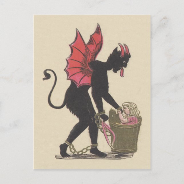 Postal Secuestro de Krampus Niño Cadena Alas (Anverso)