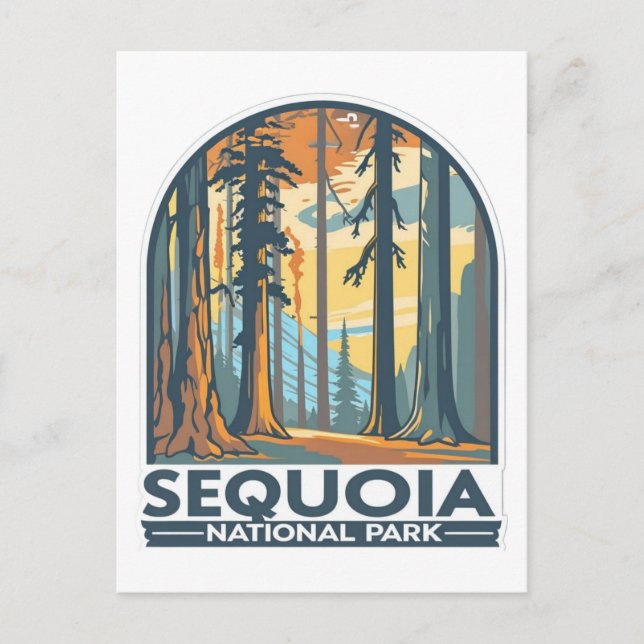 Postal Secuoyas gigantes retro del Parque Nacional Sequoi (Anverso)