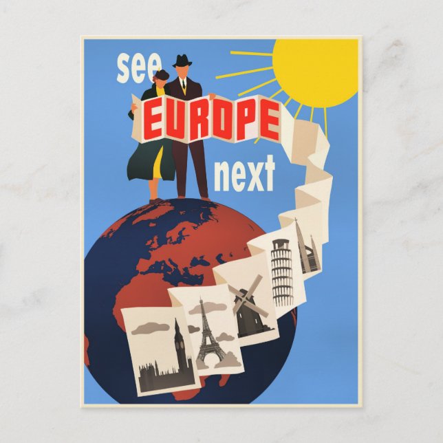 Postal See Europe Next travel poster, (Anverso)