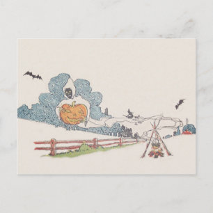 Postal Segador Jack O' Lantern Murciélago Fogueo