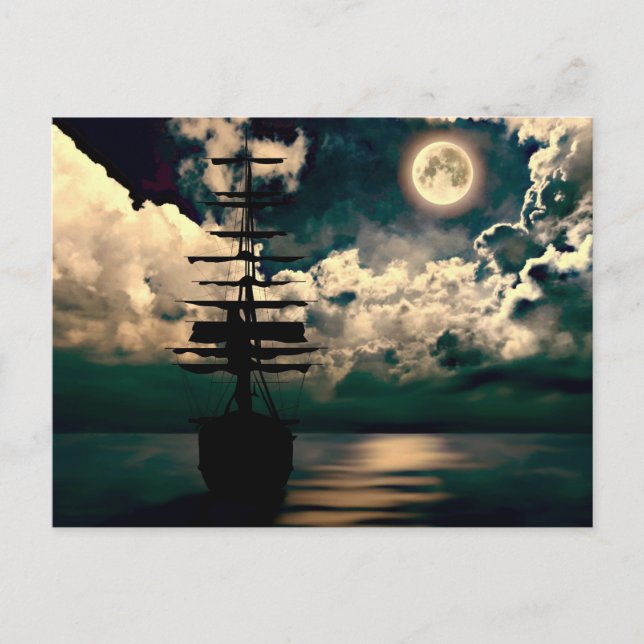 Postal Segelschiff bei Vollmond Postkarte (Anverso)
