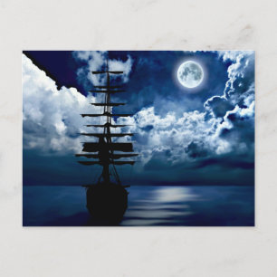 Postal Segelschiff bei Vollmond Postkarte