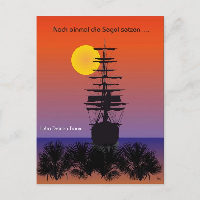 Postal Segelschiff mit Sonnenaufgang Postkarte (Anverso)
