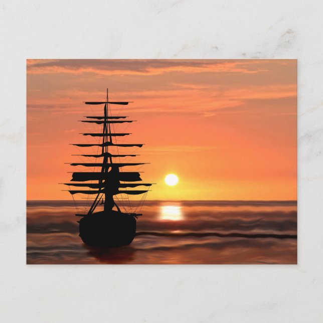 Postal Segelschiff mit Sonnenaufgang Postkarte (Anverso)