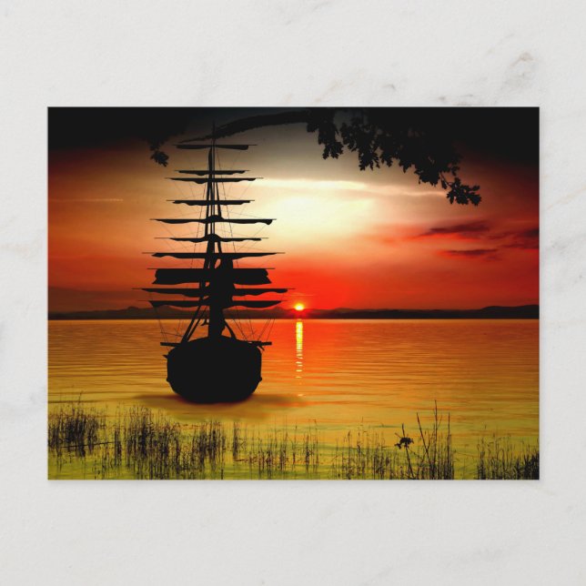 Postal Segelschiff mit Sonnenaufgang Postkarte (Anverso)