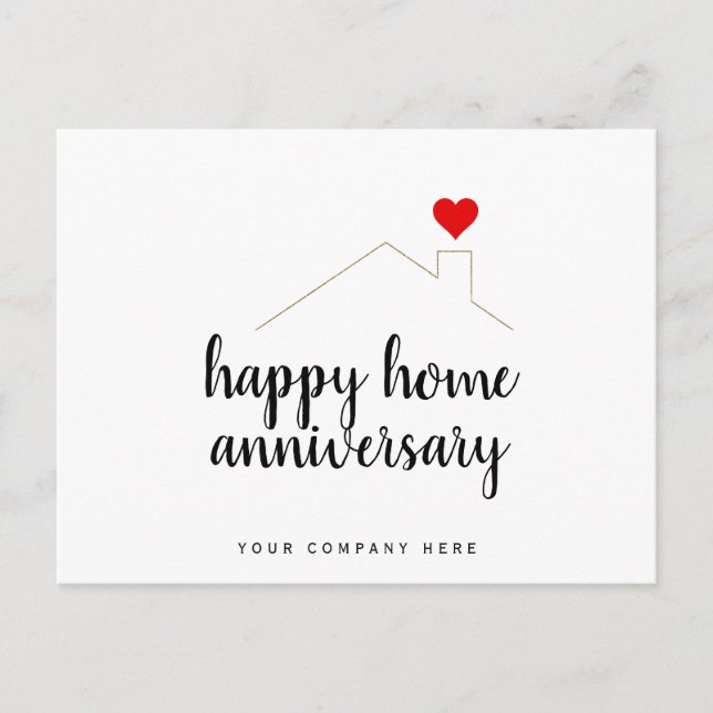 Postal Seguimiento de aniversario de casa minimalista par (Anverso)