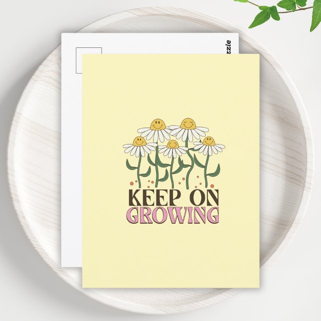 Postal Seguir Creciendo Las Citas Positivas Flores Retro (Subido por el creador)