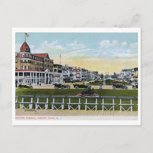 Postal Segunda Avenida, Parque Asbury, NJ Vintage (Anverso)