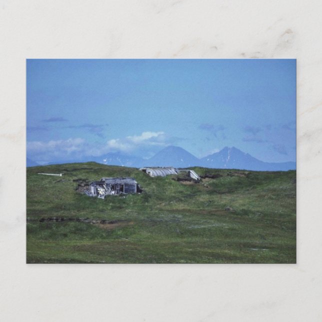 Postal Segunda Guerra Mundial Quonset Hut en la isla Amch (Anverso)