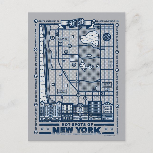Postal Seinfeld | Puntos calientes del mapa de Nueva York (Anverso)