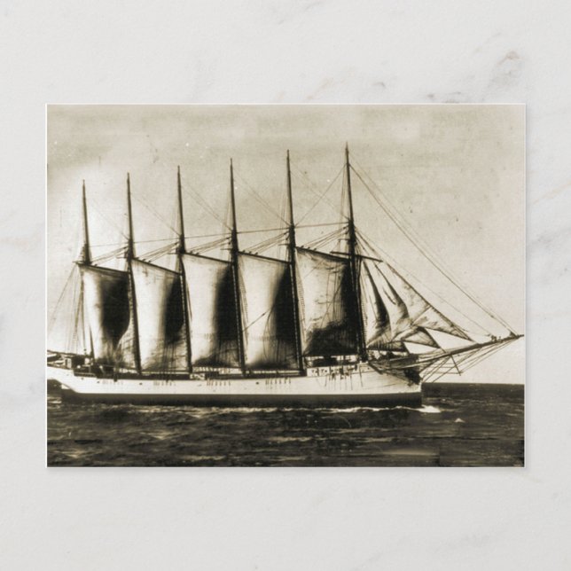 Postal Seis barcos de madera con mástil (Anverso)