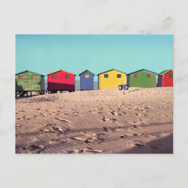 Postal Seis cabañas de playa coloridas | Ciudad del Cabo, (Anverso)
