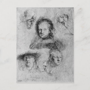 Postal Seis cabezas con Saskia van Uylenburgh